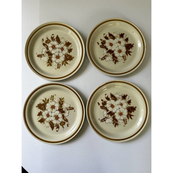 Vintage Mountain Wood Collection Stoneware Dinner Plates Set Of 4 Dried Flowers - Picture 1 of 7